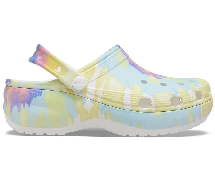 Women Classic Platform TieDye Graphic Clog White Multi Crocs Clogs