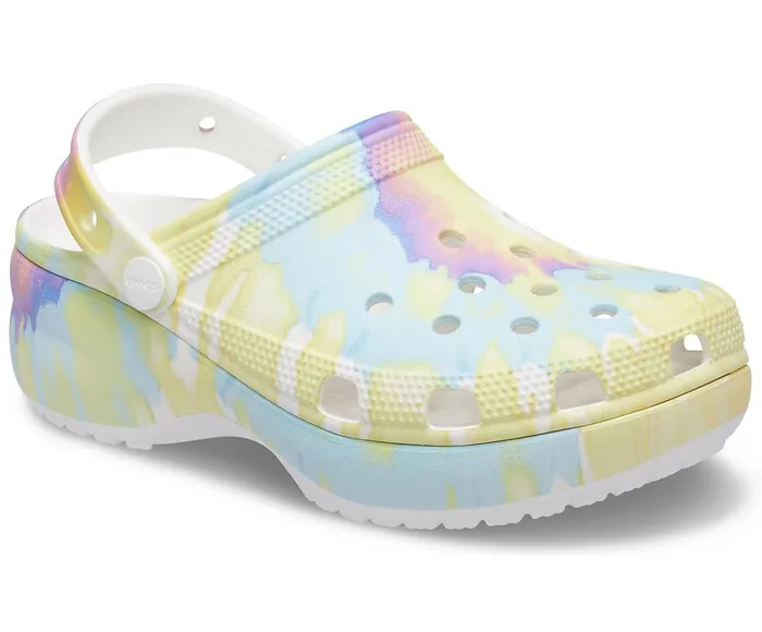 Women Classic Platform TieDye Graphic Clog White Multi Crocs Clogs