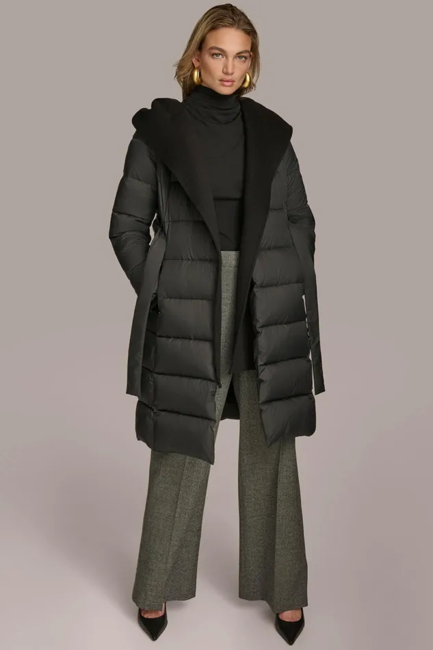 Women Coats And Jackets Donna Karan TIE WAIST PUFFER Black