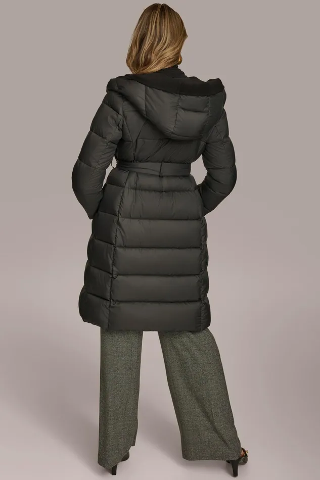 Women Coats And Jackets Donna Karan TIE WAIST PUFFER Black