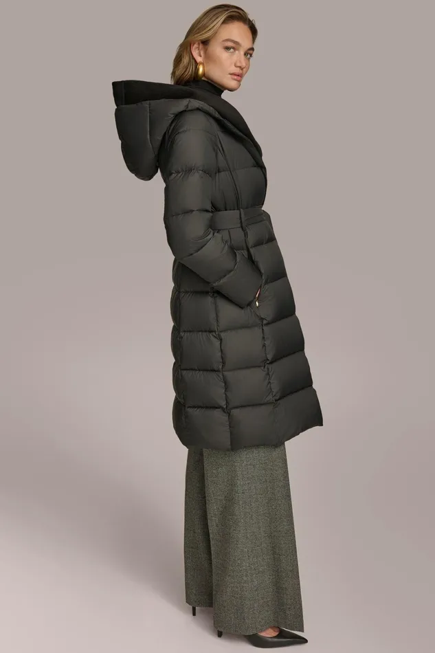 Women Coats And Jackets Donna Karan TIE WAIST PUFFER Black