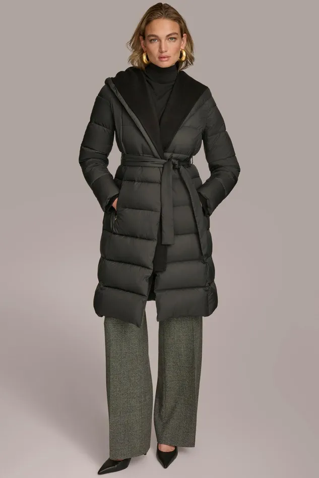Women Coats And Jackets Donna Karan TIE WAIST PUFFER Black