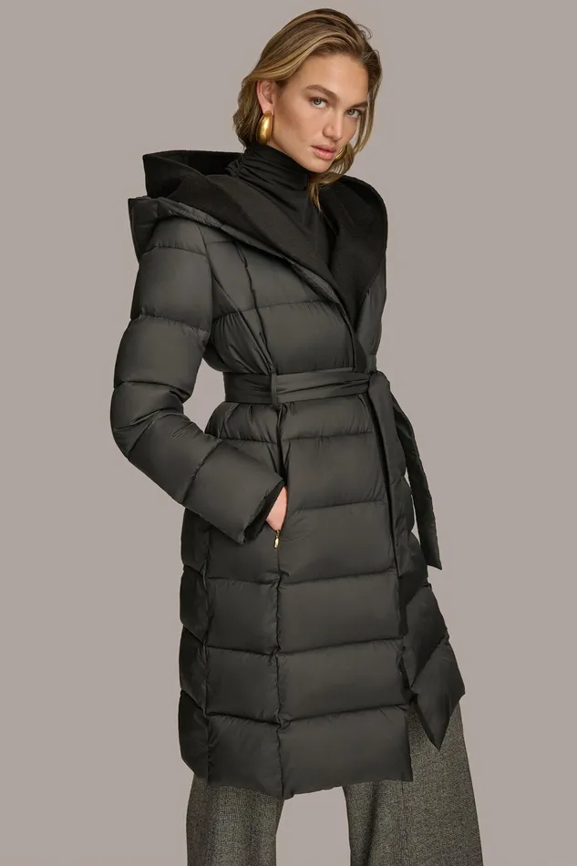 Women Coats And Jackets Donna Karan TIE WAIST PUFFER Black