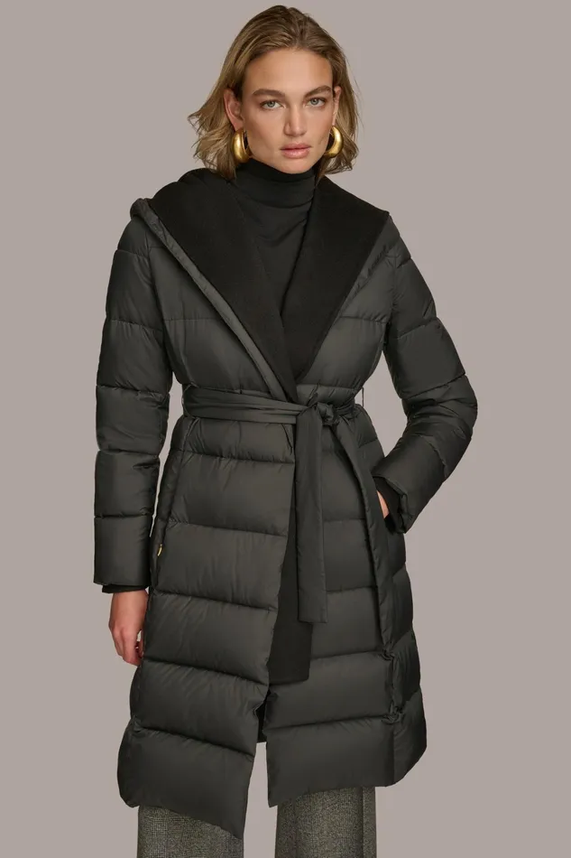 Women Coats And Jackets Donna Karan TIE WAIST PUFFER Black