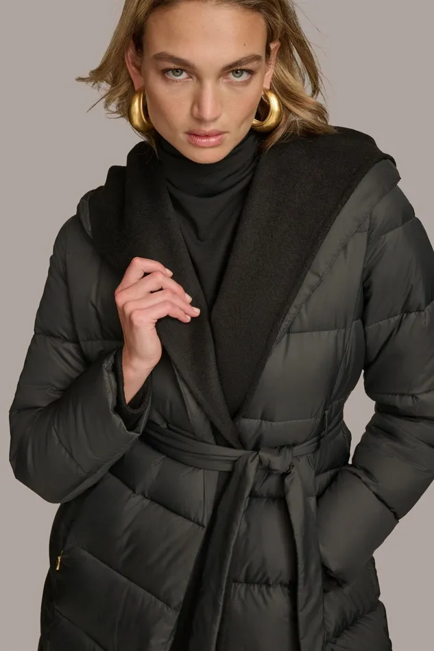 Women Coats And Jackets Donna Karan TIE WAIST PUFFER Black
