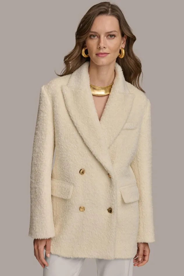 Women Coats And Jackets Donna Karan WOOL COAT Ivory