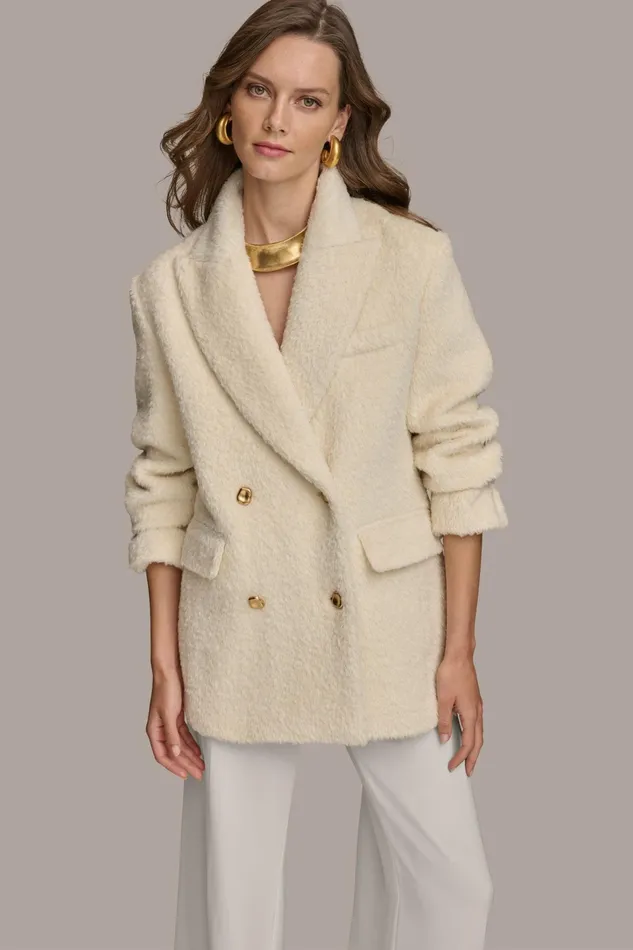 Women Coats And Jackets Donna Karan WOOL COAT Ivory
