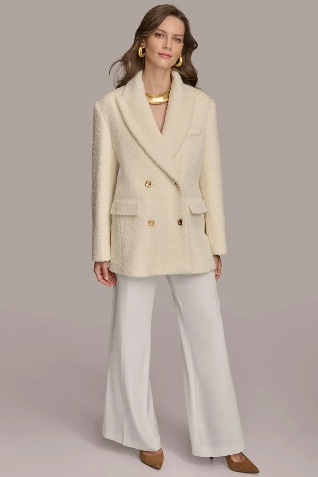 Women Coats And Jackets Donna Karan WOOL COAT Ivory
