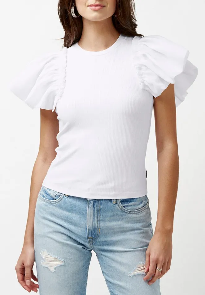 Women Constance Mixed Media White Top White Buffalo David Bitton Tops and Tees