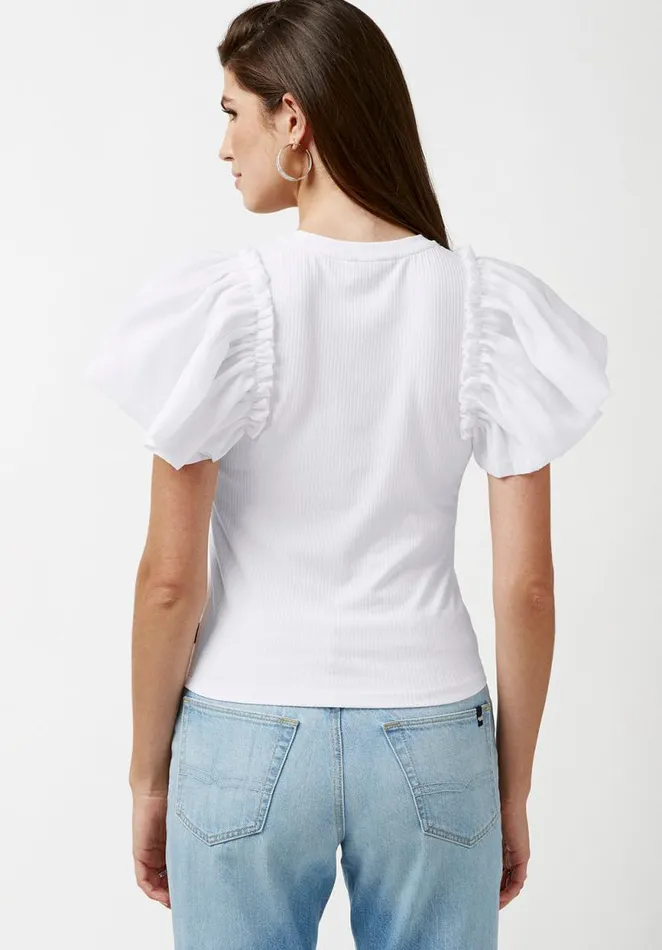 Women Constance Mixed Media White Top White Buffalo David Bitton Tops and Tees