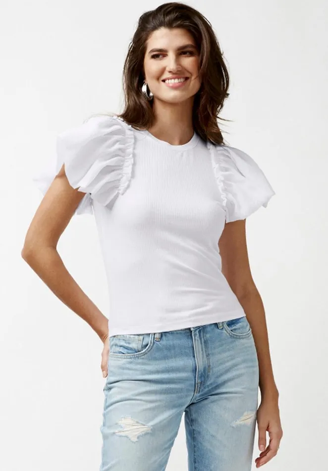 Women Constance Mixed Media White Top White Buffalo David Bitton Tops and Tees