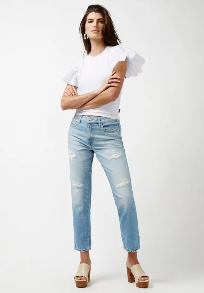 Women Constance Mixed Media White Top White Buffalo David Bitton Tops and Tees