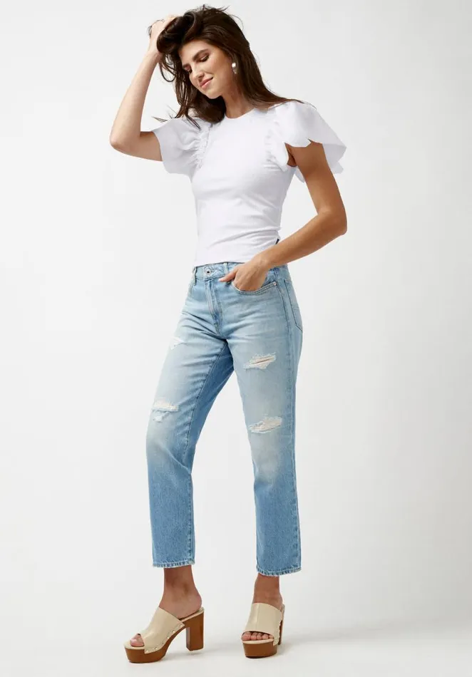Women Constance Mixed Media White Top White Buffalo David Bitton Tops and Tees
