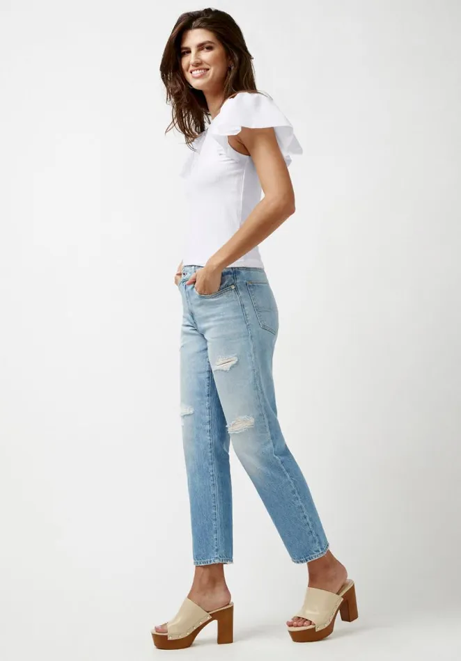 Women Constance Mixed Media White Top White Buffalo David Bitton Tops and Tees