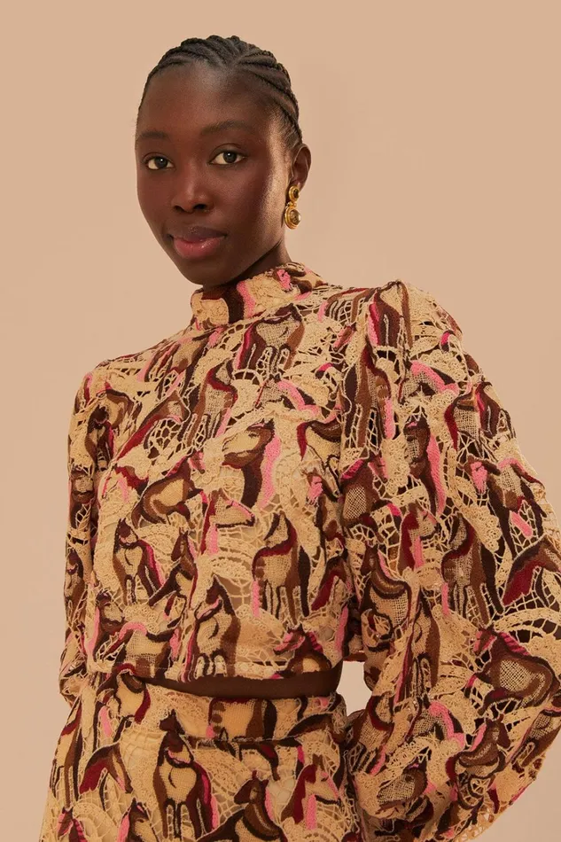 Women Cream Horses Guipure Blouse Grey FARM Rio Blouses