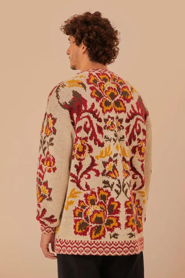 Women Cream Toucans Scarf Knit Cardigan Toucans Scarf Cream FARM Rio Cardigans