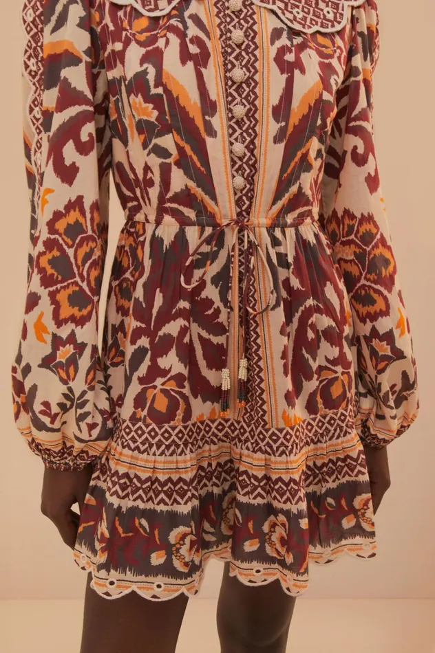 Women Cream Toucans Scarf Mini Dress Toucans Scarf Cream FARM Rio Mini Dresses