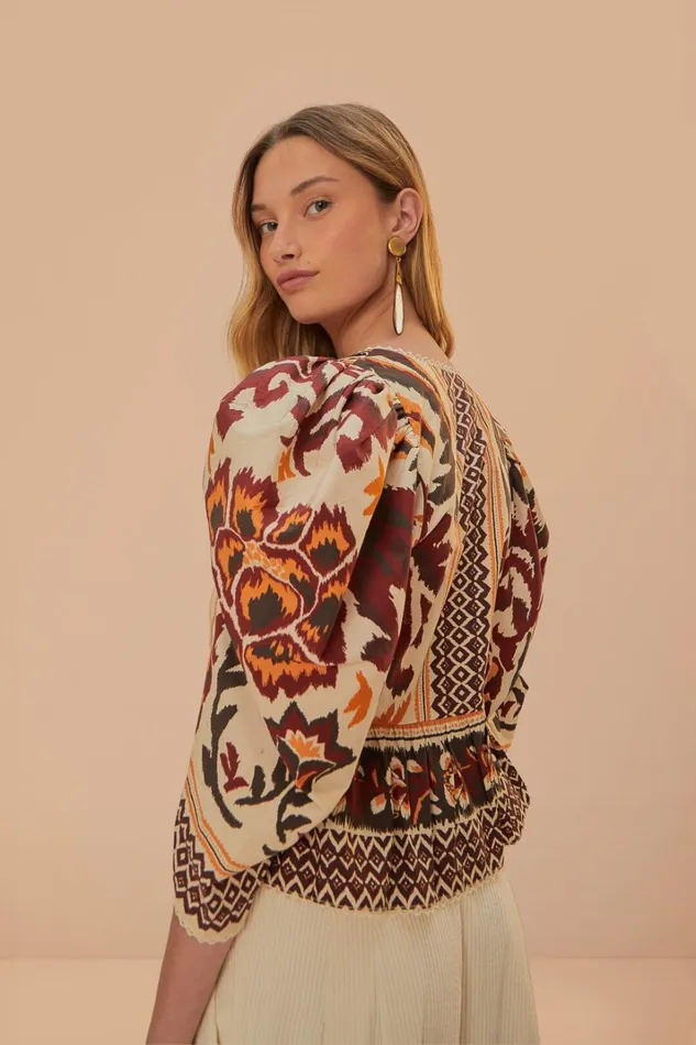 Women Cream Toucans Scarf Puff Sleeve Blouse Toucans Scarf Cream FARM Rio Blouses