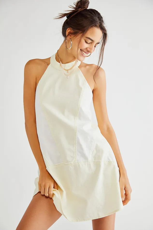 Women Denim Dresses Free People Rising Sun Mini Dress Ivory Combo