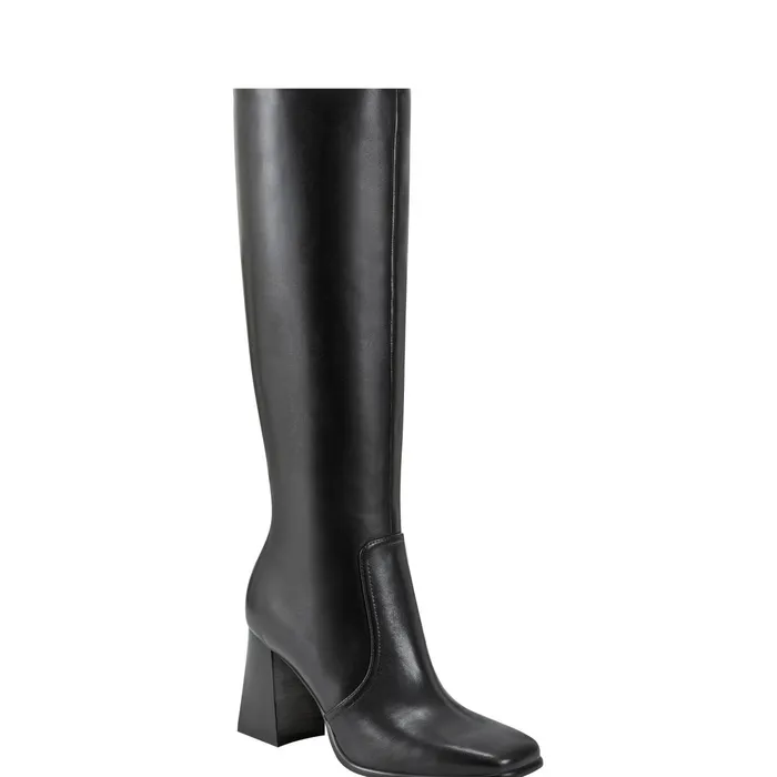 Women Dreeam Block Heeled Boot Black Leather Marc Fisher Boots and Booties