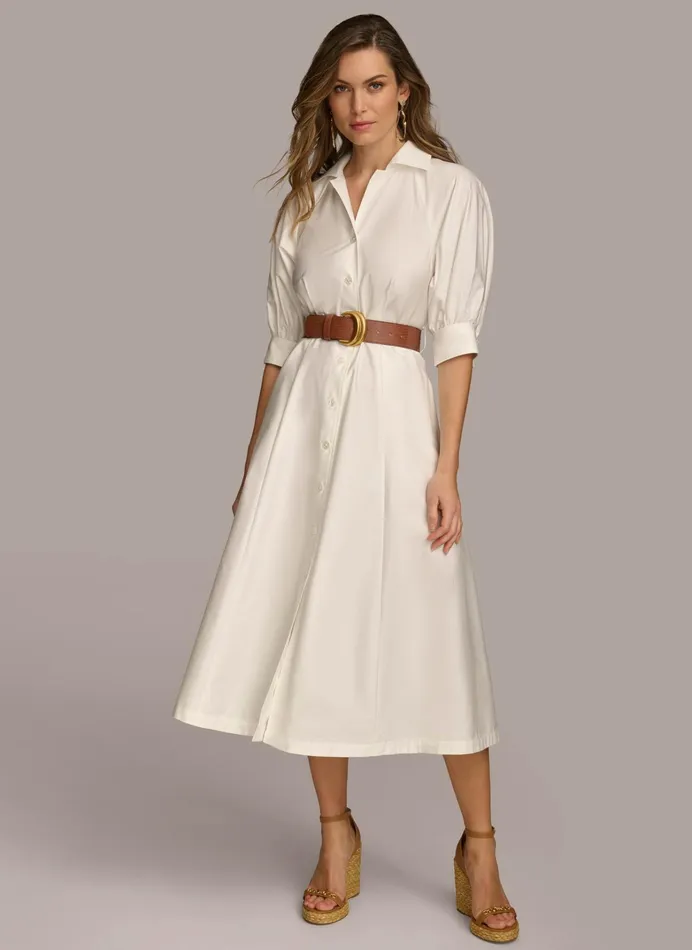 Women Dresses And Jumpsuits Donna Karan COTTON SHIRT DRESS Cream