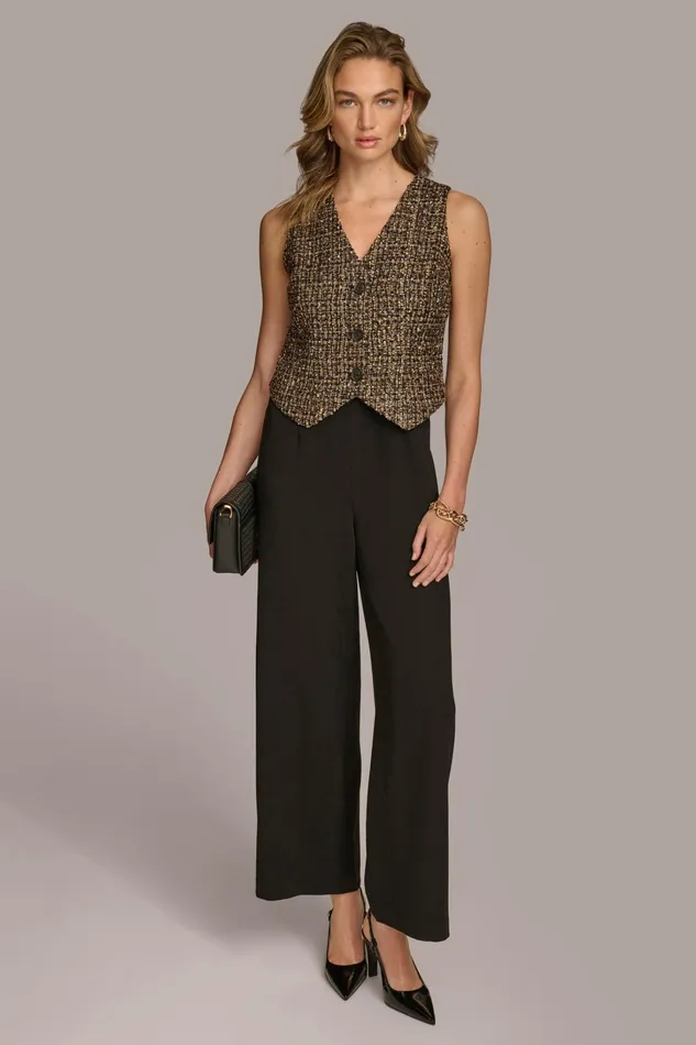 Women Dresses And Jumpsuits Donna Karan TAILORED JUMPSUIT WITH TWEED VEST Elderberry Multiblack