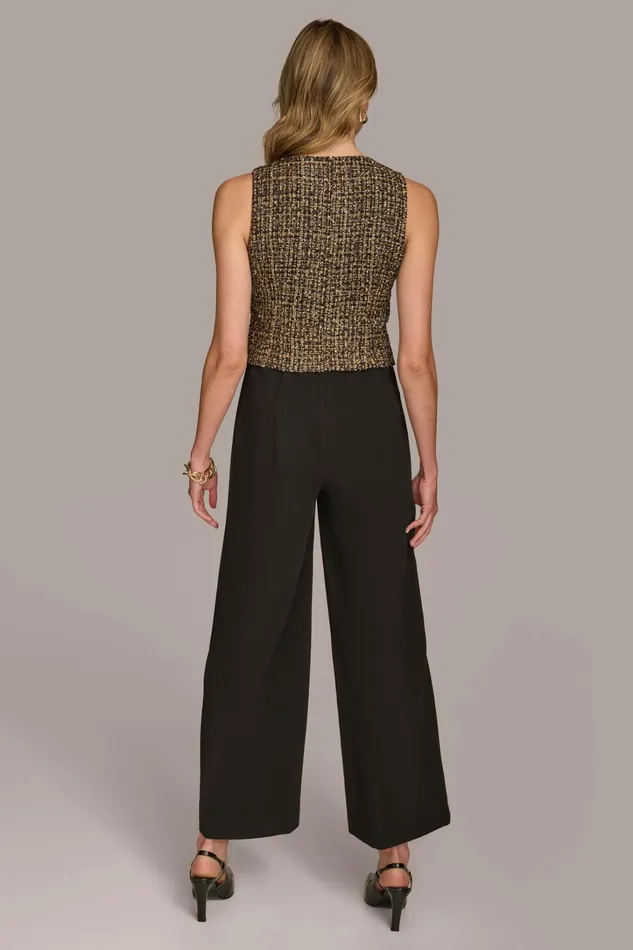 Women Dresses And Jumpsuits Donna Karan TAILORED JUMPSUIT WITH TWEED VEST Elderberry Multiblack