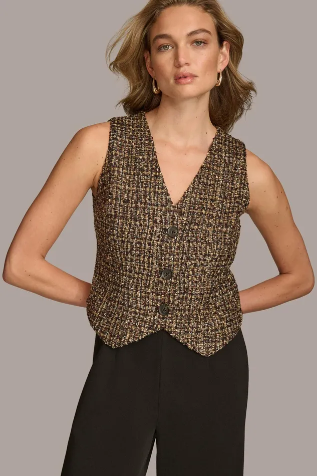 Women Dresses And Jumpsuits Donna Karan TAILORED JUMPSUIT WITH TWEED VEST Elderberry Multiblack