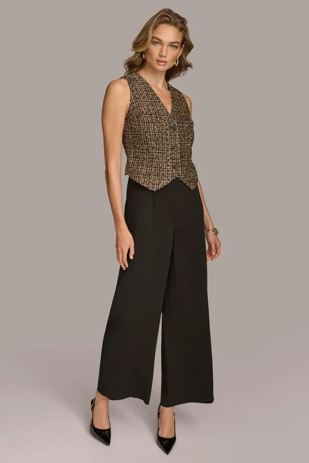 Women Dresses And Jumpsuits Donna Karan TAILORED JUMPSUIT WITH TWEED VEST Elderberry Multiblack
