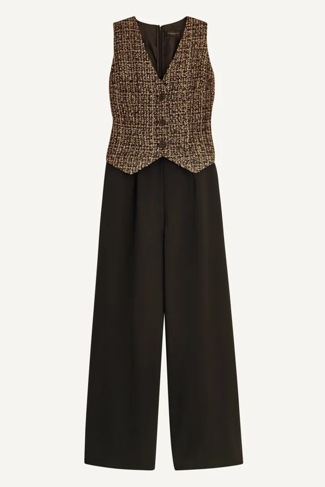 Women Dresses And Jumpsuits Donna Karan TAILORED JUMPSUIT WITH TWEED VEST Elderberry Multiblack