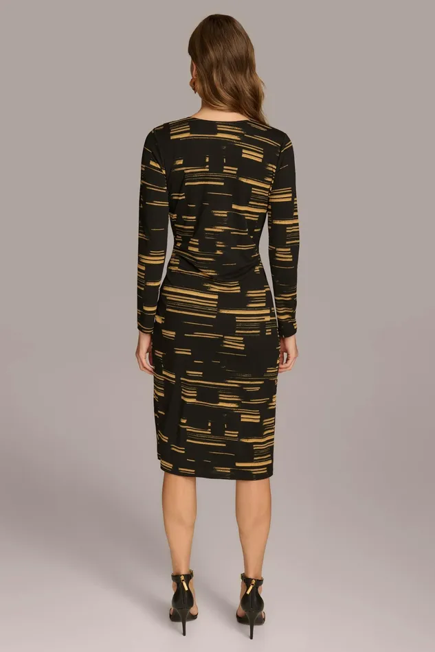 Women Dresses And Jumpsuits Donna Karan VNECK FAUX WRAP DRESS Gold Multi