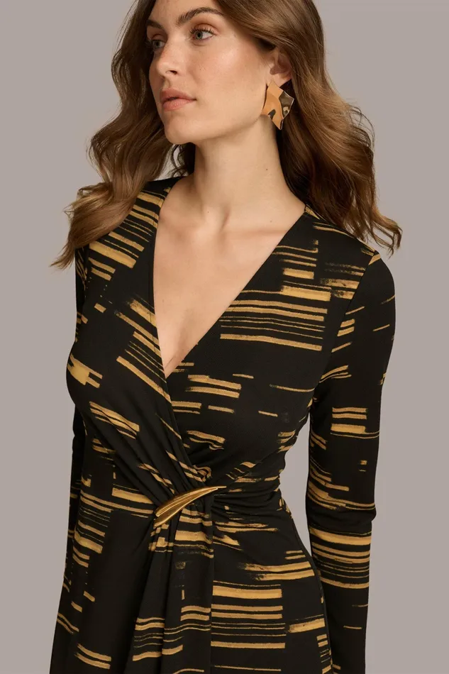 Women Dresses And Jumpsuits Donna Karan VNECK FAUX WRAP DRESS Gold Multi