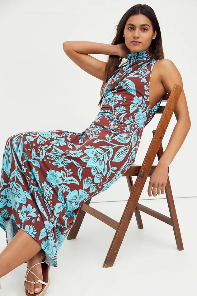 Women Dresses Free People Time To Shine Printed Maxi Rum Raisin
