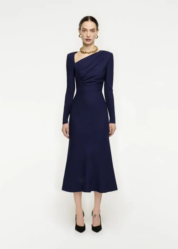 Women Dresses Roland Mouret Asymmetric Drape Stretch Cady Midi Dress
