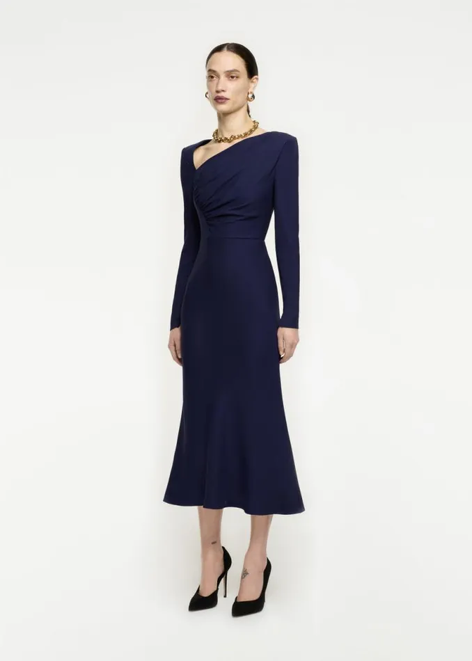 Women Dresses Roland Mouret Asymmetric Drape Stretch Cady Midi Dress