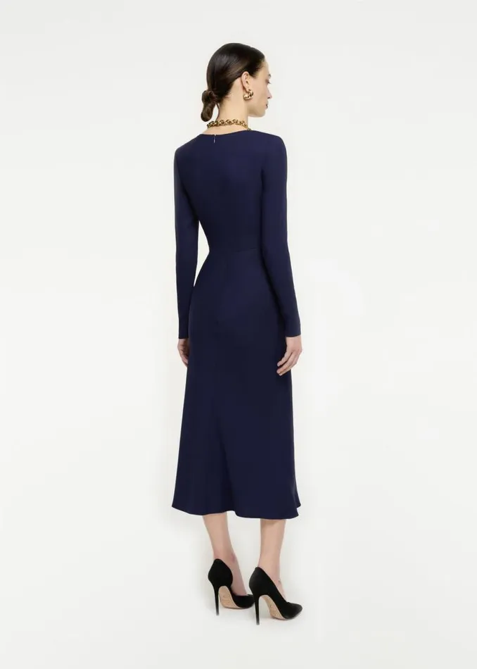 Women Dresses Roland Mouret Asymmetric Drape Stretch Cady Midi Dress