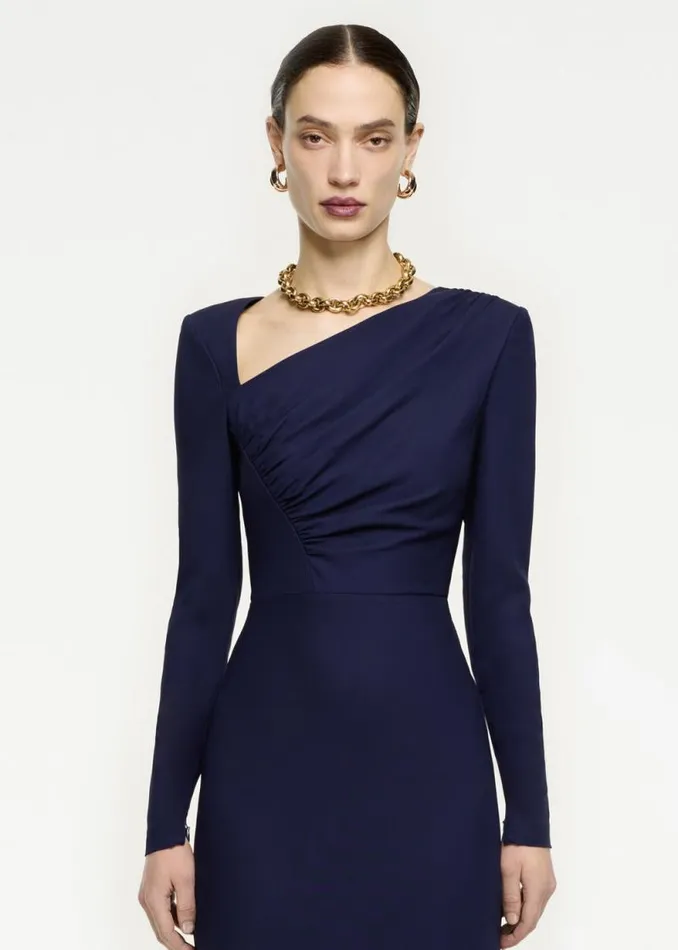 Women Dresses Roland Mouret Asymmetric Drape Stretch Cady Midi Dress