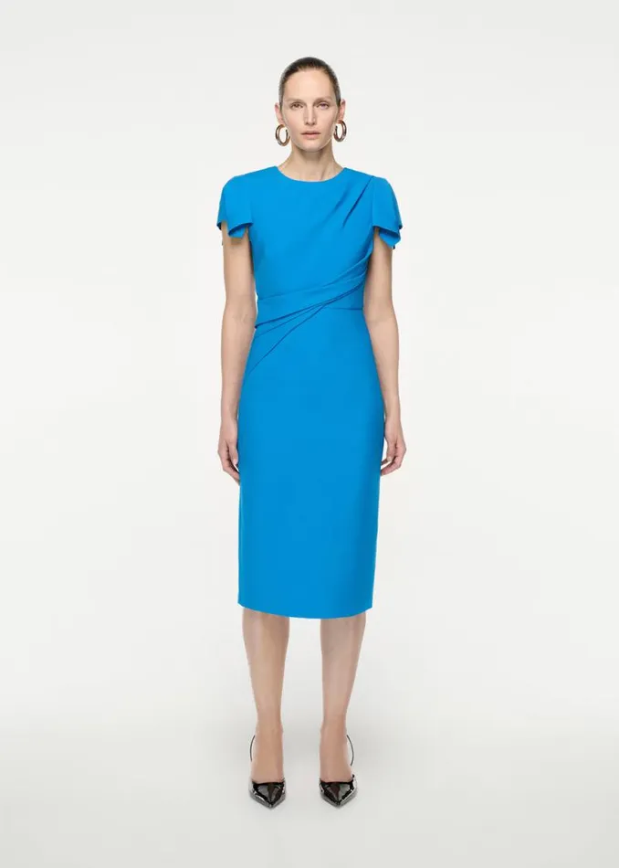 Women Dresses Roland Mouret Cap Sleeve Silk Wool Midi Dress