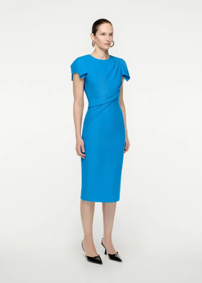 Women Dresses Roland Mouret Cap Sleeve Silk Wool Midi Dress