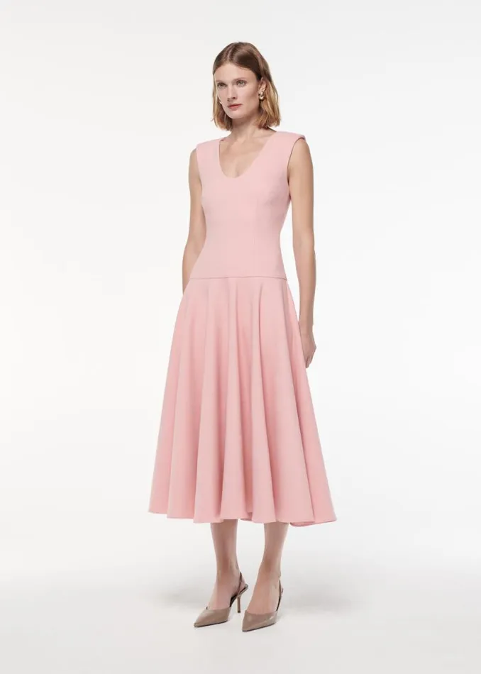 Women Dresses Roland Mouret Drop Waist Detail Crepe Midi Dress