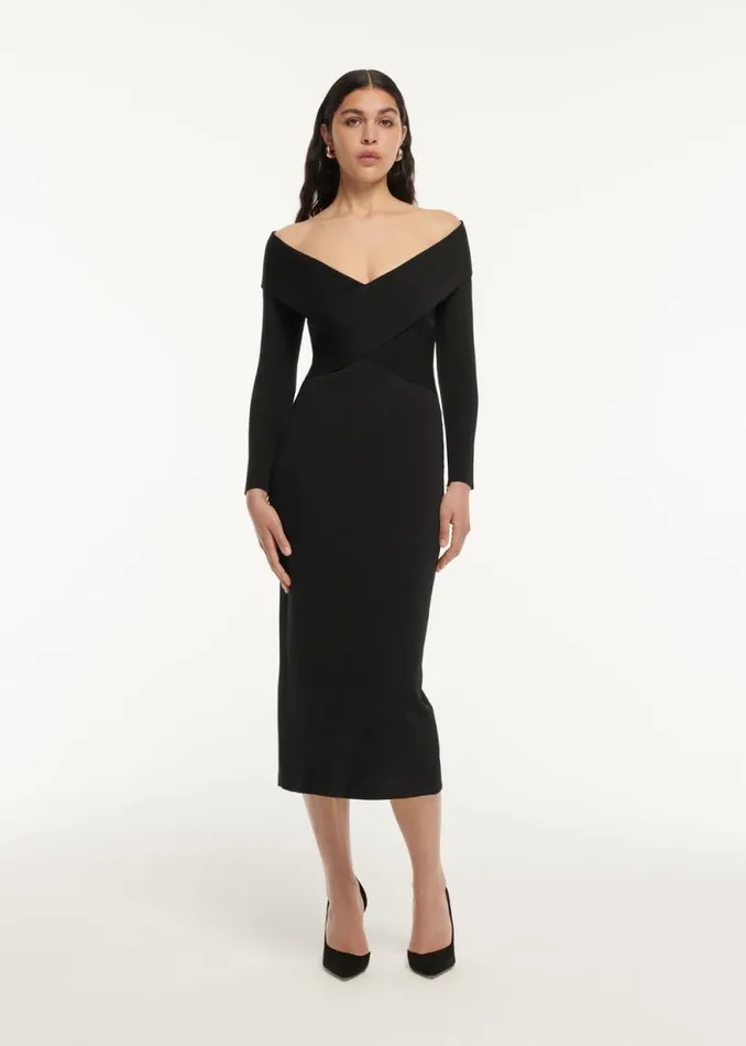 Women Dresses Roland Mouret Long Sleeve Flat Knit Midi Dress