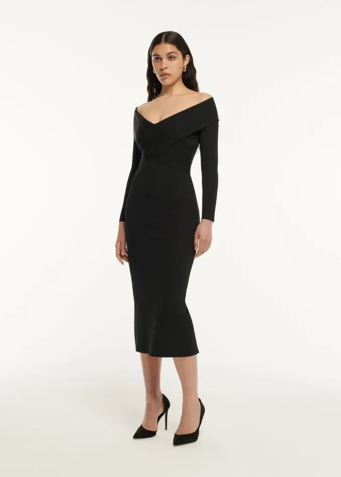 Women Dresses Roland Mouret Long Sleeve Flat Knit Midi Dress