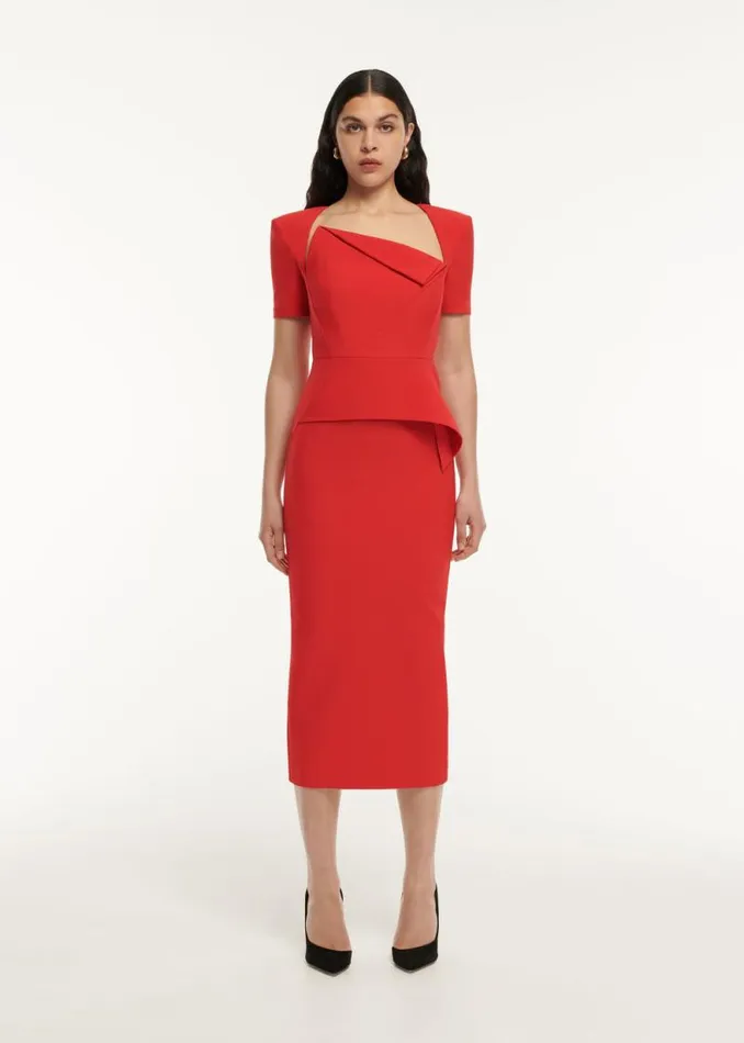Women Dresses Roland Mouret Short Sleeve Crepe Peplum Midi Dress