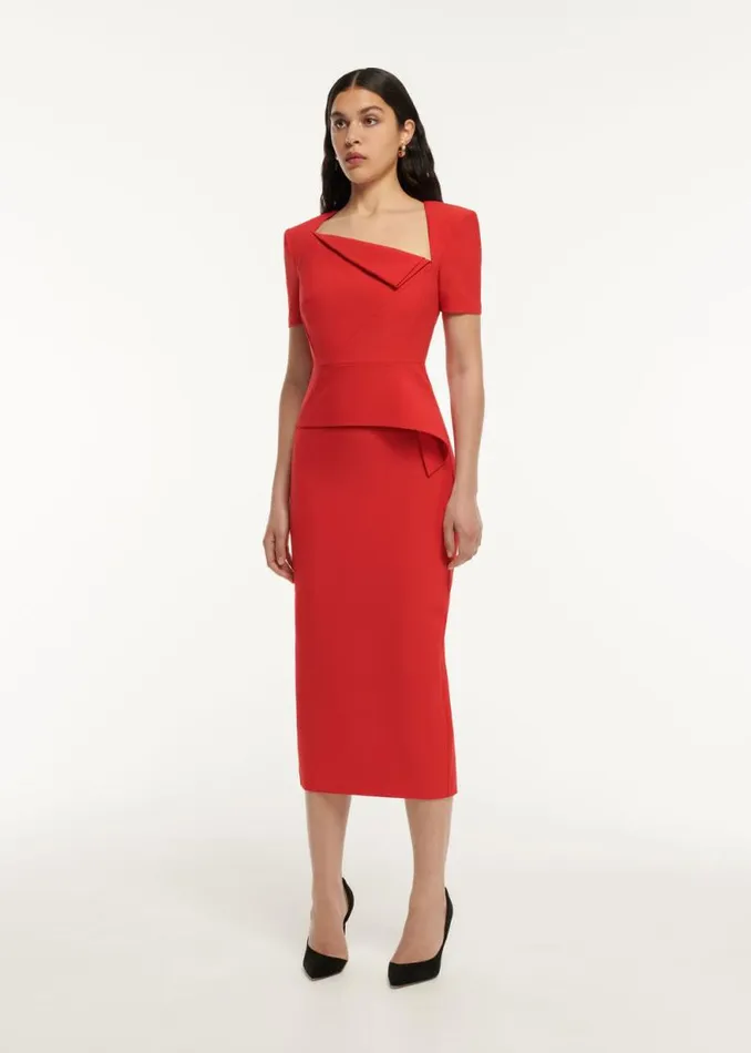 Women Dresses Roland Mouret Short Sleeve Crepe Peplum Midi Dress