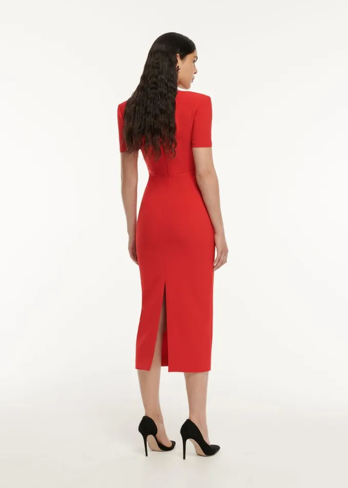 Women Dresses Roland Mouret Short Sleeve Crepe Peplum Midi Dress