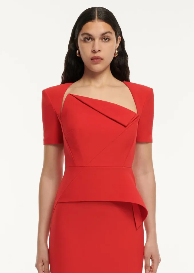 Women Dresses Roland Mouret Short Sleeve Crepe Peplum Midi Dress