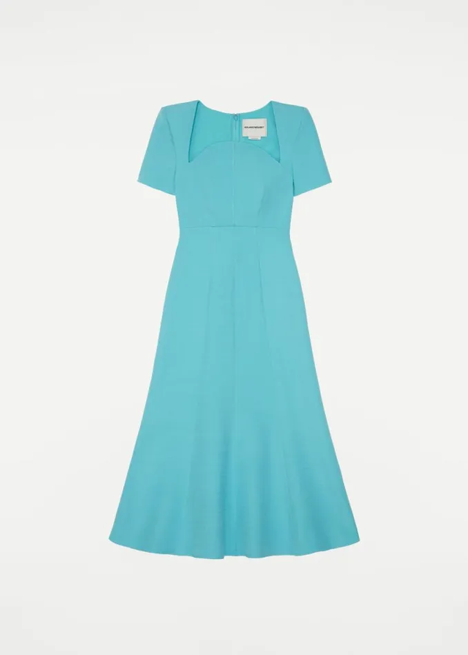 Women Dresses Roland Mouret Short Sleeve Silk Wool Midi Dress