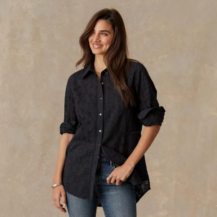 Women Gina Eyelet Tunic Petite Black Sundance Catalog Petite Styles