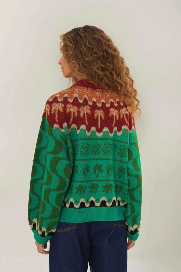 Women Green Christmas Toucans Knit Sweater Green FARM Rio Sweaters and Sweatshirts