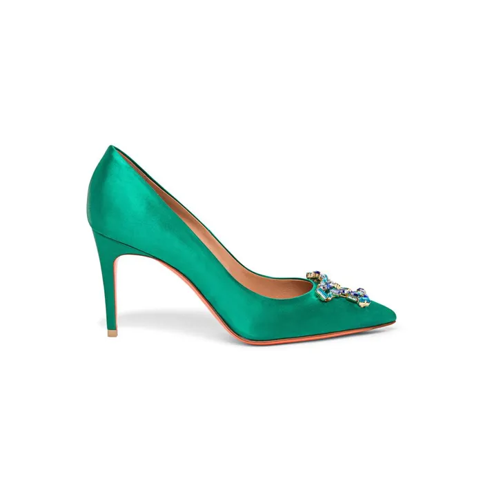 Women Green Satin HighHeel Sibille Pump Santoni Pumps and Heels